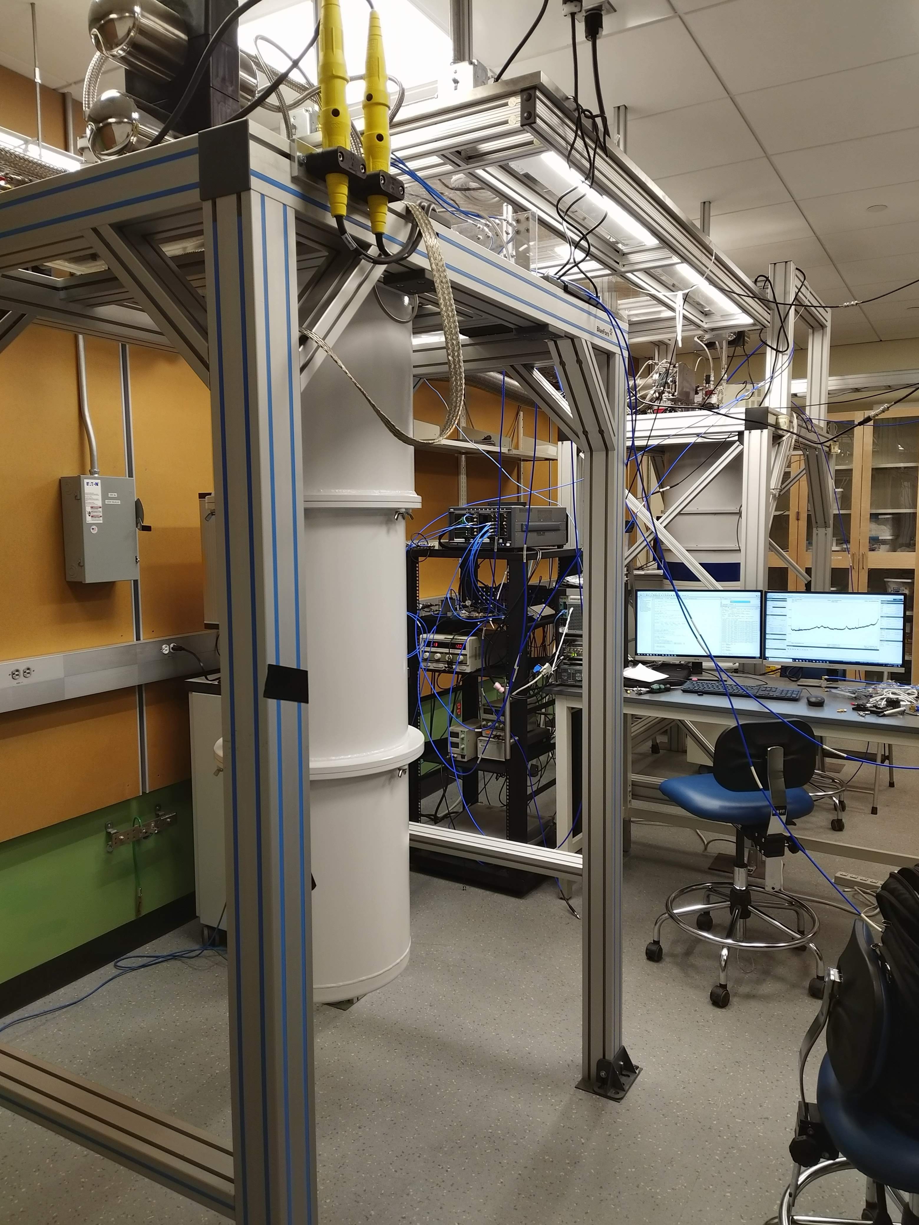 Dilution refrigerator and measurement setup used for superconducting-circuit experiments.