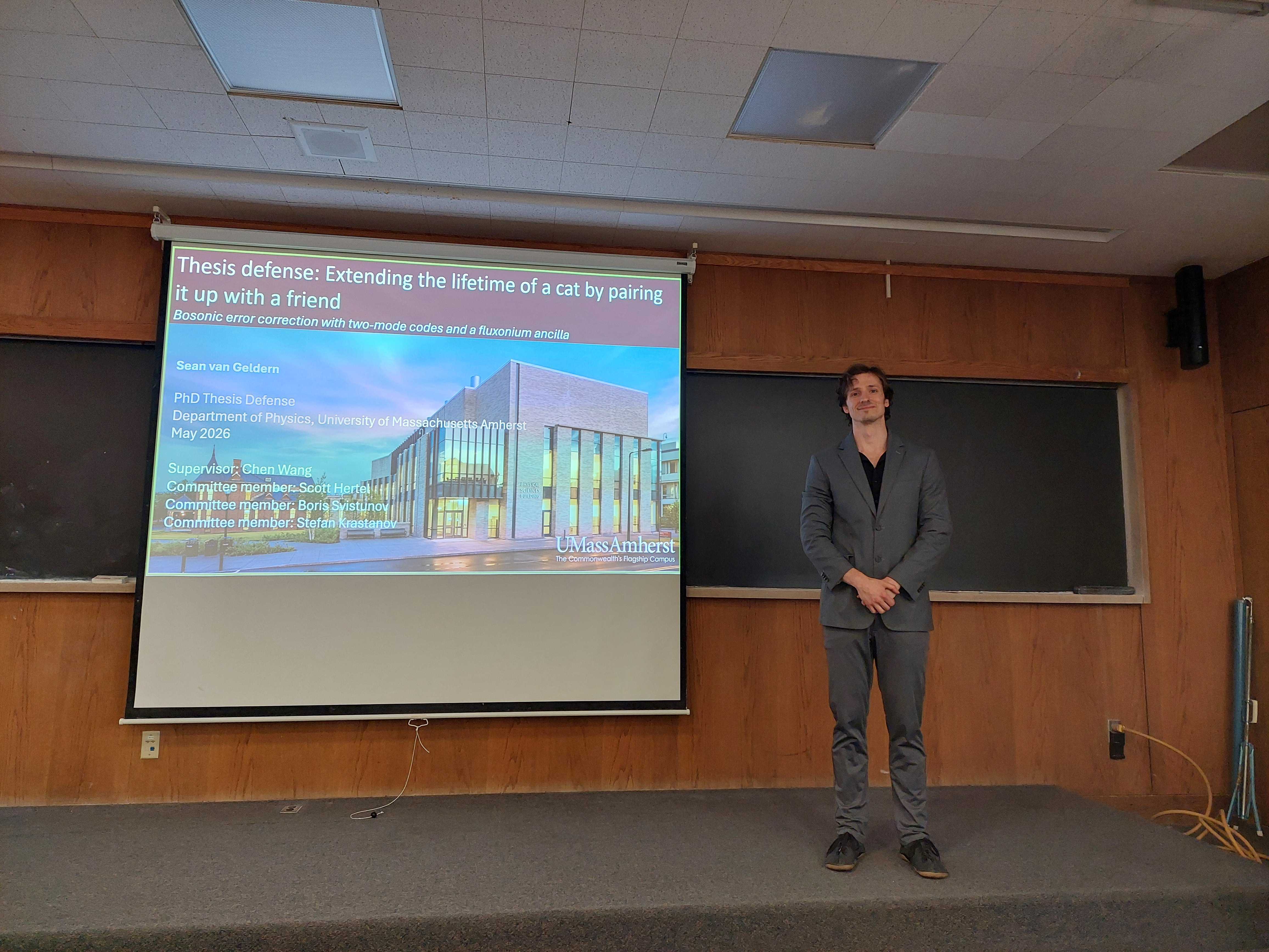 Sean van Geldern at his PhD thesis defense in May 2026.